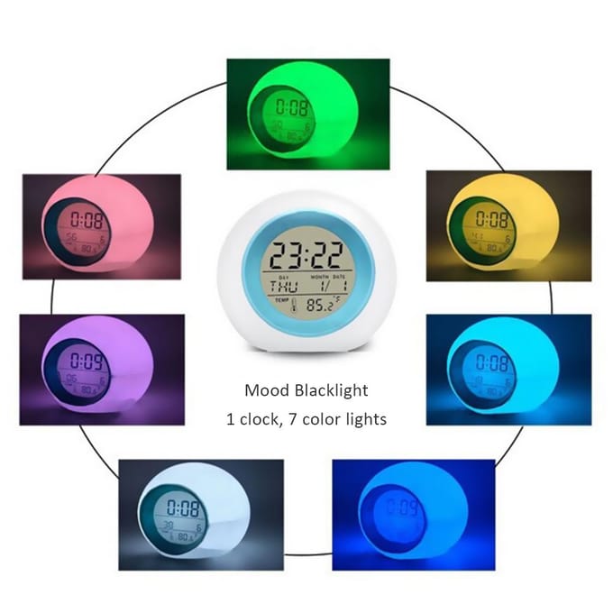 Multifunctionele LED-tafelwekker met 7 kleuren die digitaal veranderen blauw
