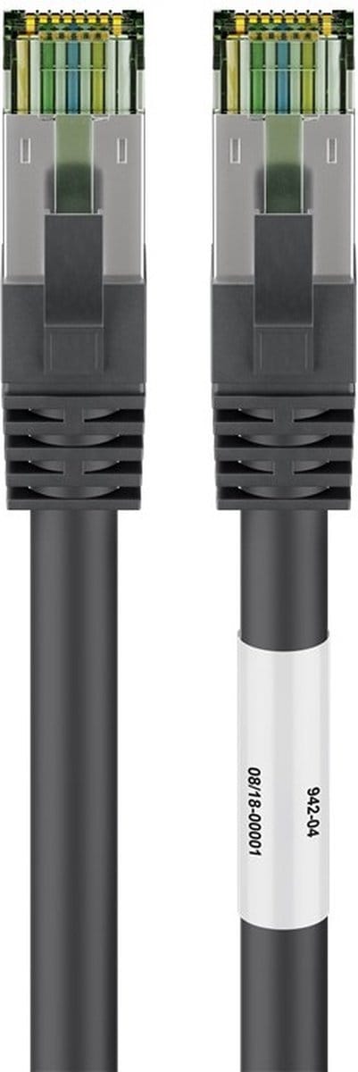 Goobay RJ45 (CAT 6A, 500 MHz) patchkabel met CAT 8.1 S/FTP raw kabel, zwart, 10 m