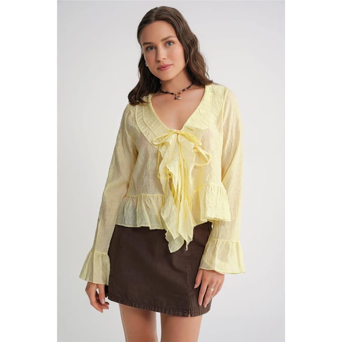 V-hals Ruffle Bloes met Koordjes