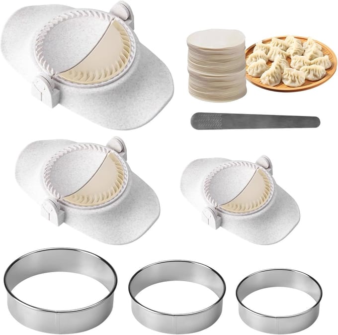 Famanu – Dumpling en empanada maker set met 3 formaten deegvormen snijder en RVS lepel
