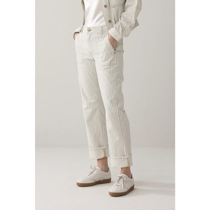 Summum 4s2918-12403 122 straight pant yarn dyed stripe ivory