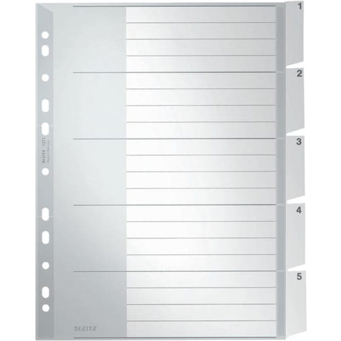LEITZ kunststof indexbladen met venstertabs, A4, 5 bladen, nr. 1271