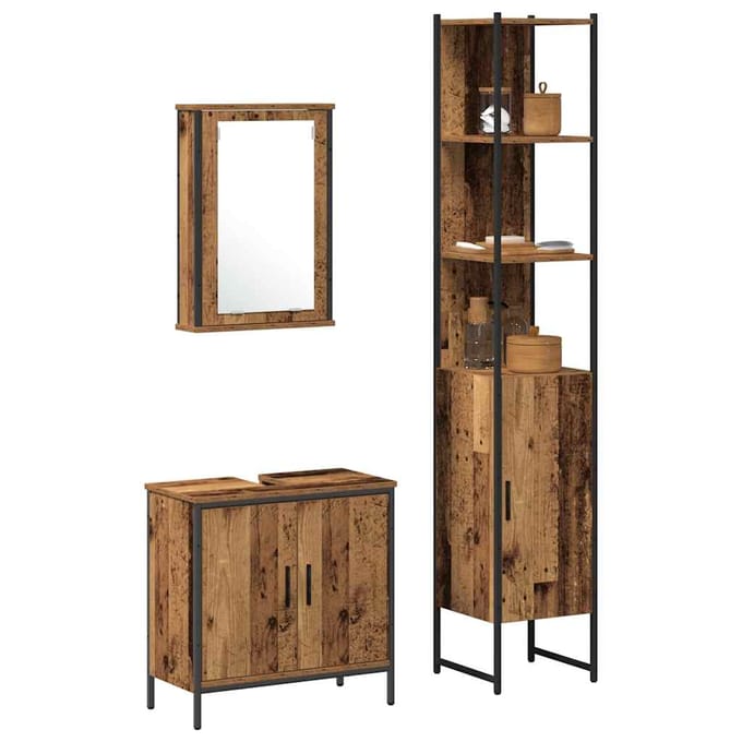 vidaXL - Badkamermeubel - Set - 3 - st - Bruin - Bewerkt - hout