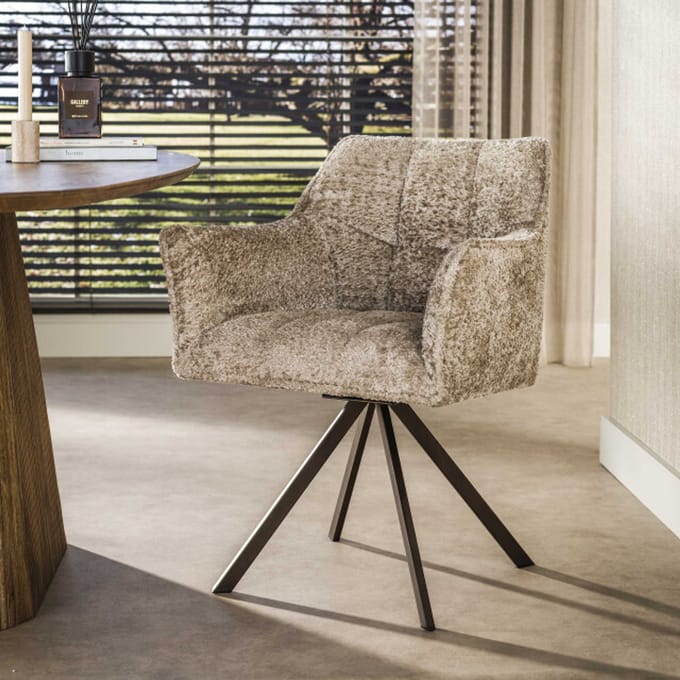Hoyz Collection - Eetkamerstoel Raster - Beige - 60x63x81 cm - Set van 2