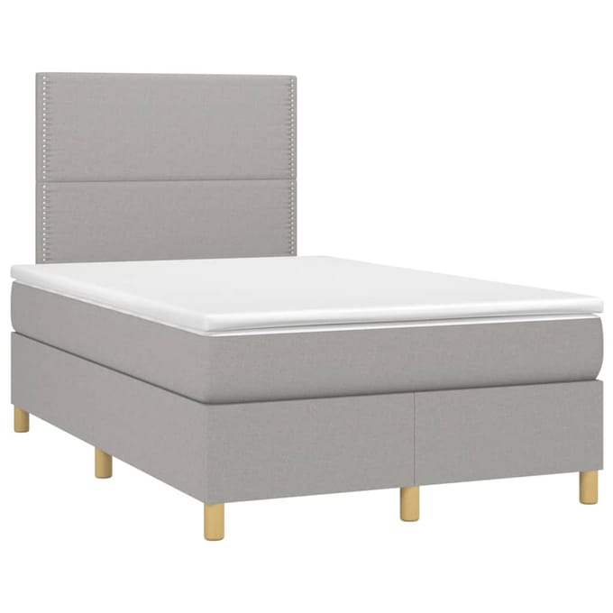vidaXL - Boxspring - met - matras - en - LED - stof - lichtgrijs - 120x200 - cm