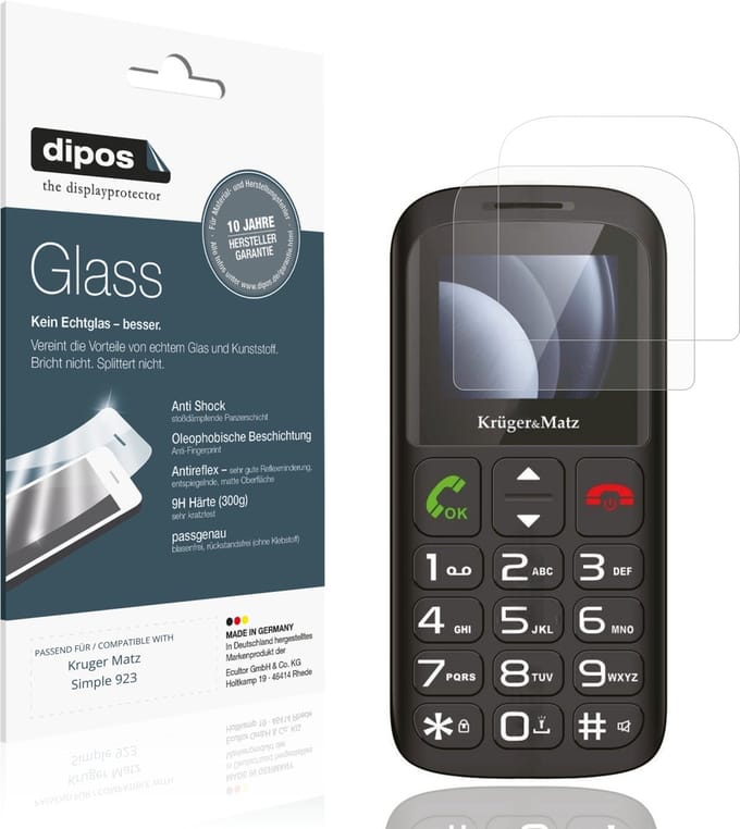 dipos – 2x Matte Pantserfolie geschikt voor Kruger Matz Simple 923 | 9H Screenprotector