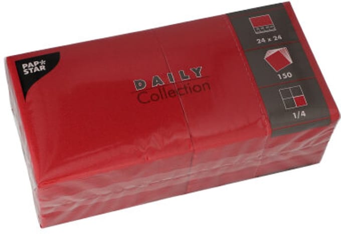 150 Servetten DAILY Collection 1/4 vouw 24 cm x 24 cm bordeaux