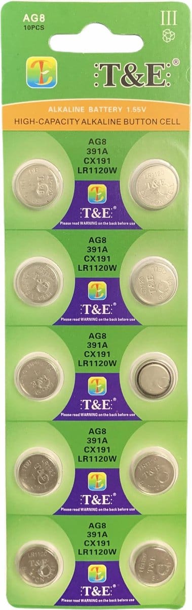 AG8 Alkaline Batterijen LR1120/LR55 – Knoopcel - Hoge Capaciteit – 10 Stuks