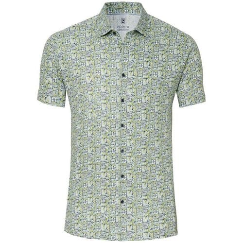 Desoto Overhemd Abstract Floral Leaves Pattern Lime Green-Blue / male