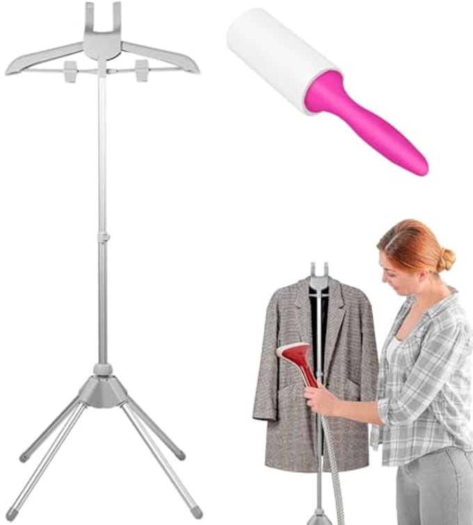 Height Adjustable Garment Steamer Rack - Foldable Clothes Hanger with Non-Slip Mat