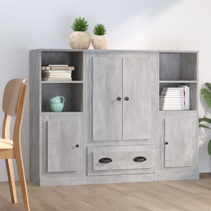 vidaXL - Hoge - kasten - 3 - st - bewerkt - hout - betongrijs