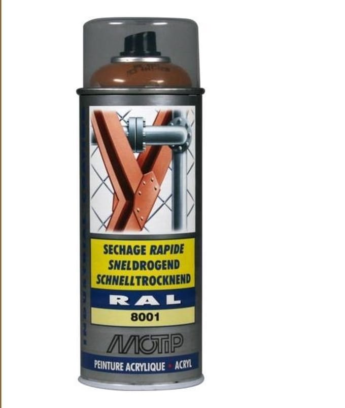 Motip industrial acryllak hoogglans RAL 8001 okerbruin - 400 ml.