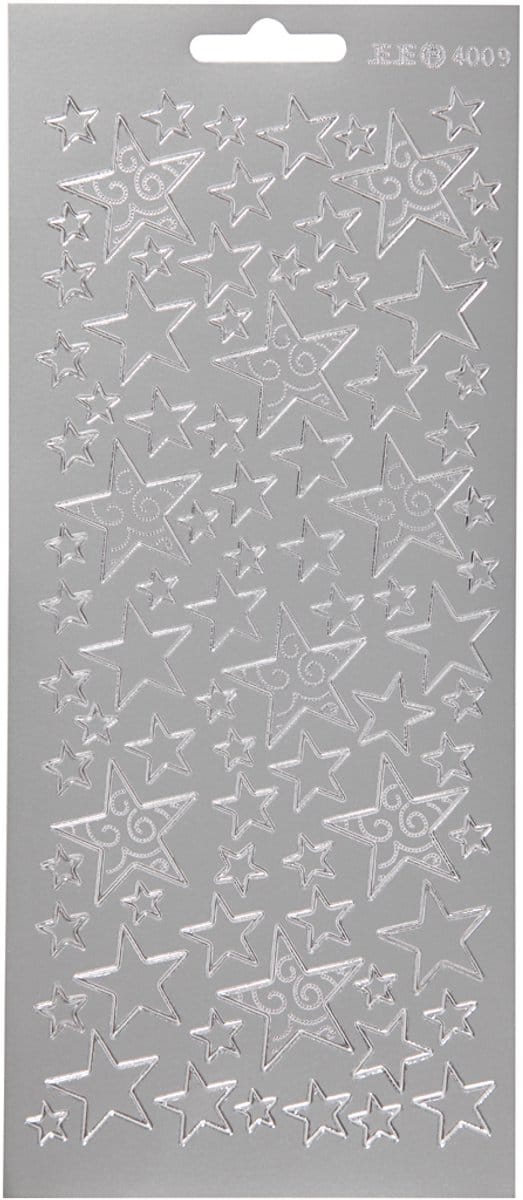 Stickers, sterren, vel 10x23 cm, zilver, 1 vel