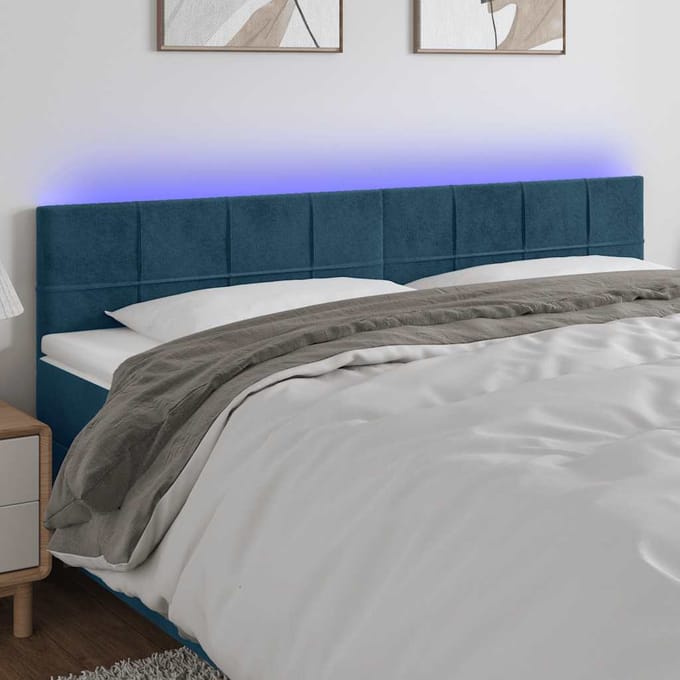 vidaXL - Hoofdbord - LED - 180x5x78/88 - cm - fluweel - donkerblauw