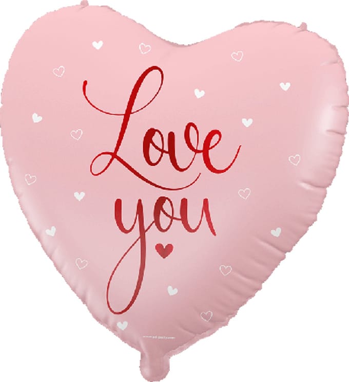 Folieballon hart - love you - roze - 45cm - pd party