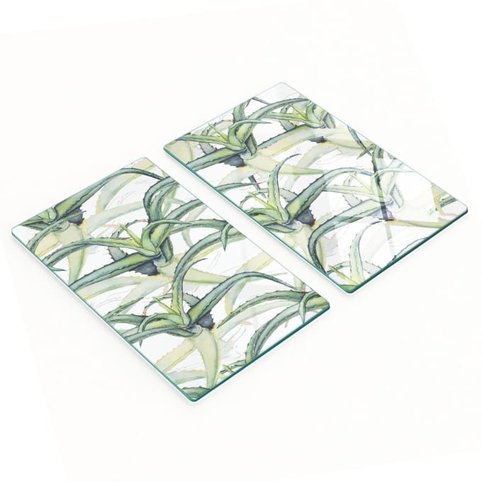 Multifunctionele decoratieve glazen borden met aloëprint 2x30x52 cm