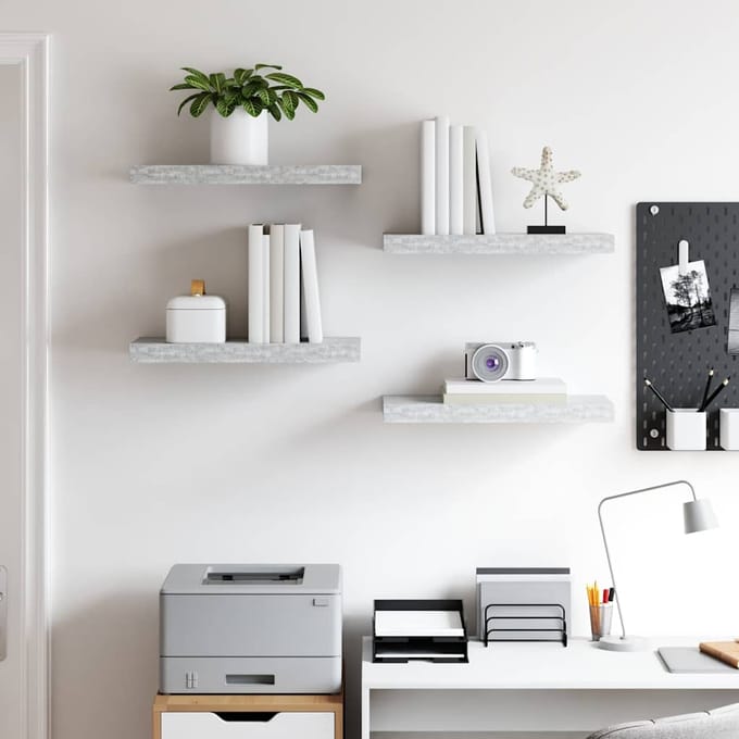 vidaXL - Wandschappen - zwevend - 4 - st - 50x23,5x3,8 - cm - MDF - betongrijs