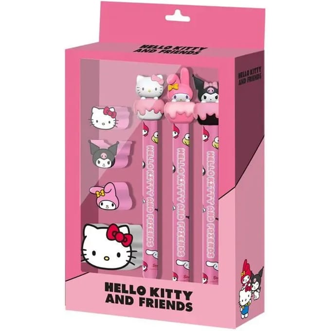 Karactermania - Hello Kitty Mix Pack van 3 Eeuwige Potloden - 3 Gommen - Puntenslijper. Roze