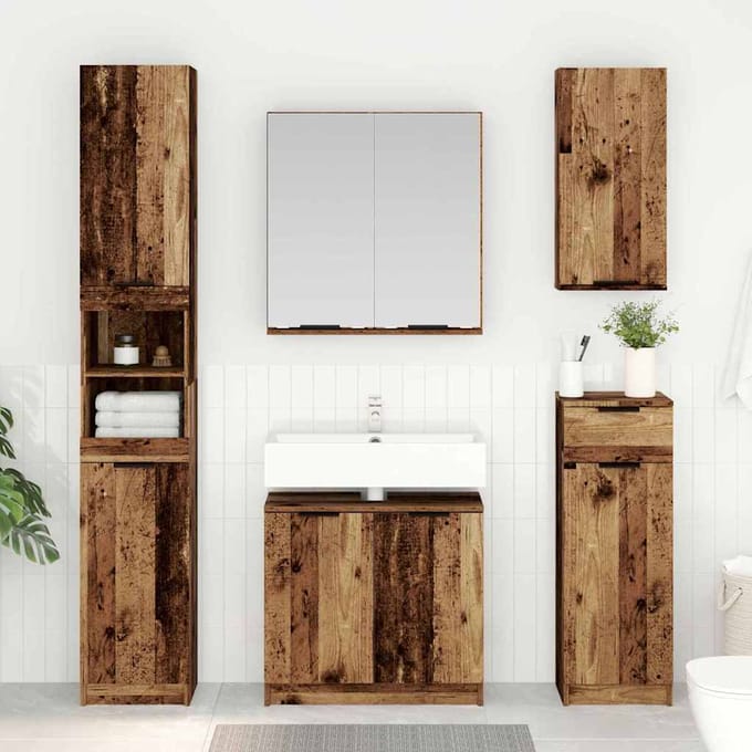 vidaXL - Badkamerkast - set - 2 - st - Oud - Hout - Bewerkt - hout