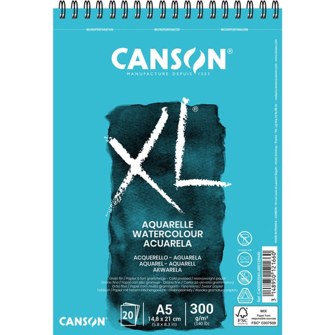 Canson Aquarelblok XL - Formaat A5 - 20 vellen - 300gr - spiraal