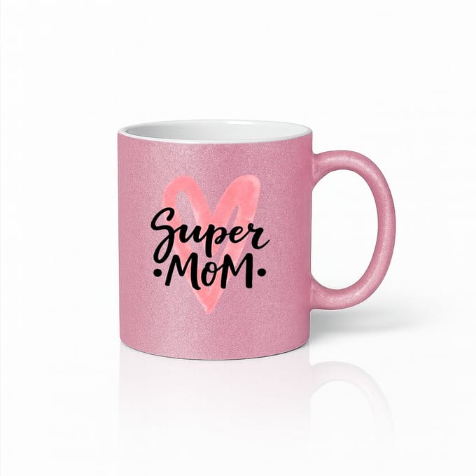 Super Mom Koffiemok met Roze Hart - Moederdag Cadeau - Lichtroze