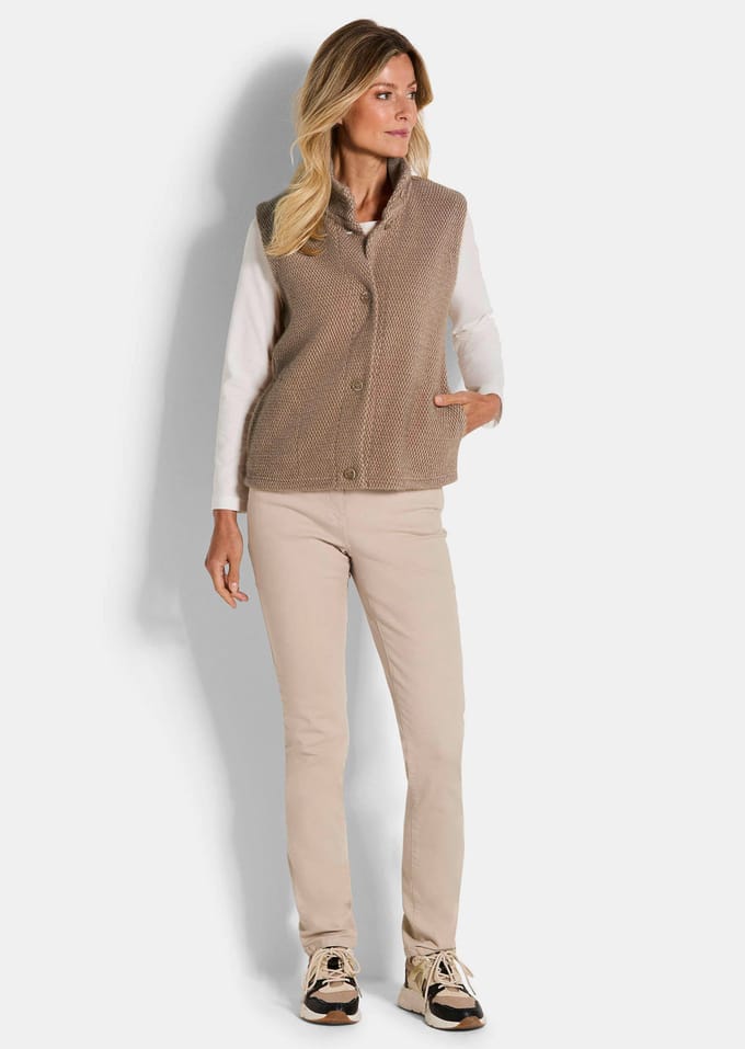 Vest van heerlijk zachte structuurjersey - camel - Gr. 46 van Goldner Fashion