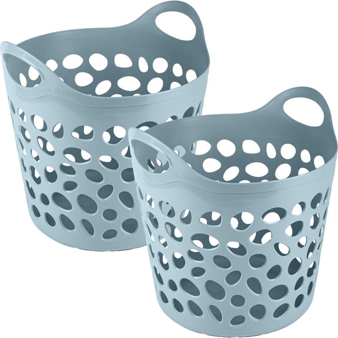 Plasticforte Flexibele wasmand/opbergmand - 2x - rond - blauw - 30 liter - D40 x H39 cm