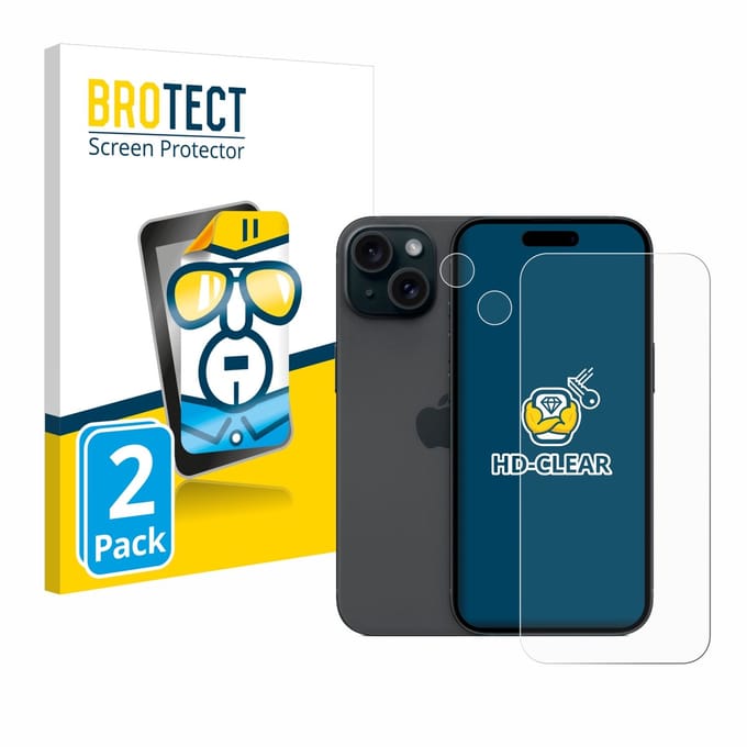 BROTECT - Screenprotector voor Apple iPhone 15 (Voor+Camera) - Folie Beschermfolie transparant 2 Stuks