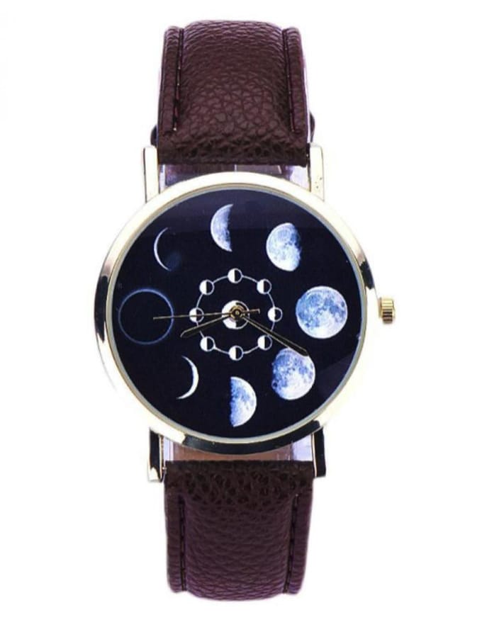 Hidzo Horloge Maan Ø 37 - Bruin - Kunstleer