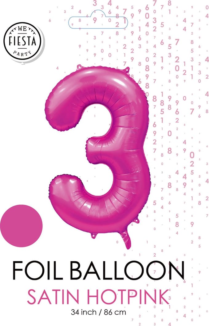 folieballon cijfer 3 mat warm roze metallic