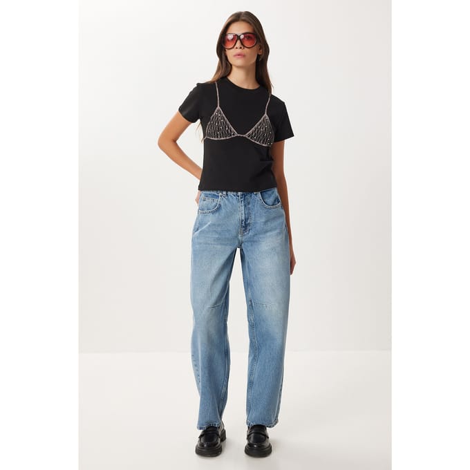 Hoge Taille Ballonfit Jeans met Boot Cuff