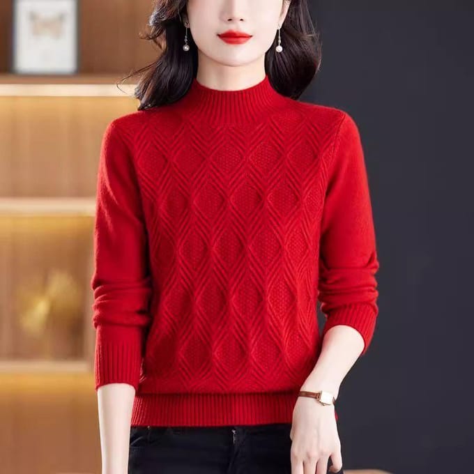 Dames Semi Hoge Hals Dikke Trui Losvallend Winter Binnen Breisel Basis Trui 3XL rood