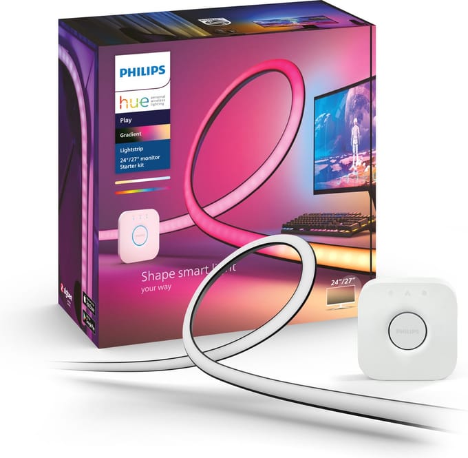 Philips Hue Play Gradient PC Lightstrip 24-27" + Hue Bridge: Hue Play Gradient PC Lightstrip 24-27" + Hue Bridge