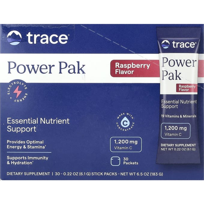 Liquimins, Power Pak, Electrolyte Stamina, Raspberry (30 Packets, 5.1 g Each) - Trace Minerals Research