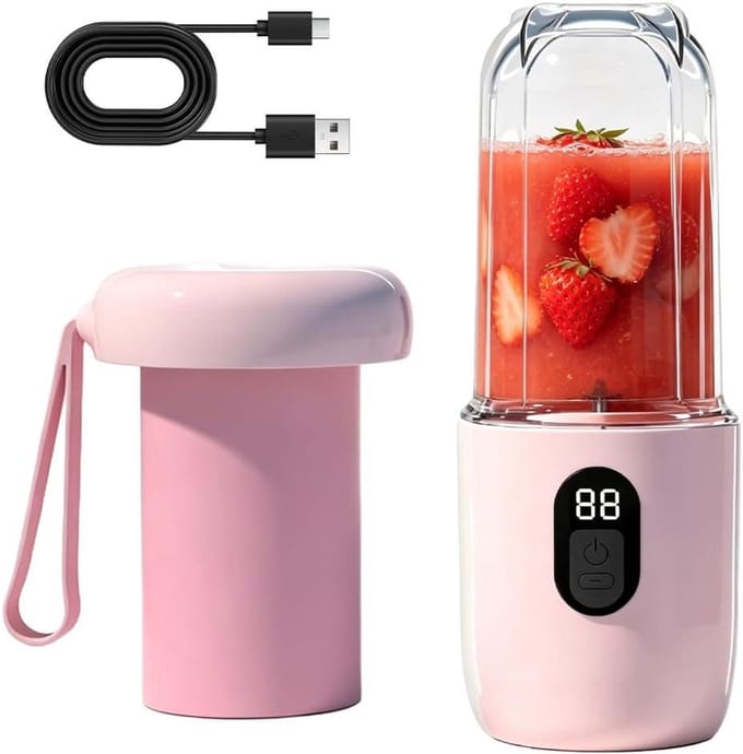 Draagbare Blender - Smoothie Maker - Onderweg Mixen - 16-Bladen Messysteem - 500 ml - Roze