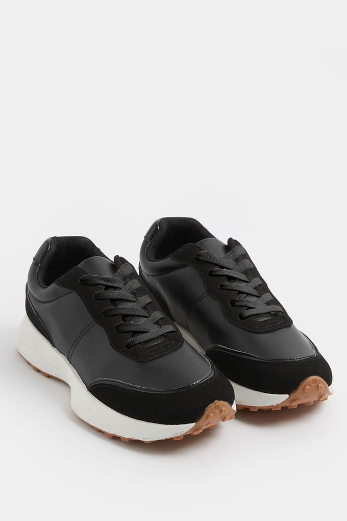 Yours Zwarte Hardloopsneakers Van Imitatieleer In Extra Brede Eeepasvormsize 42E