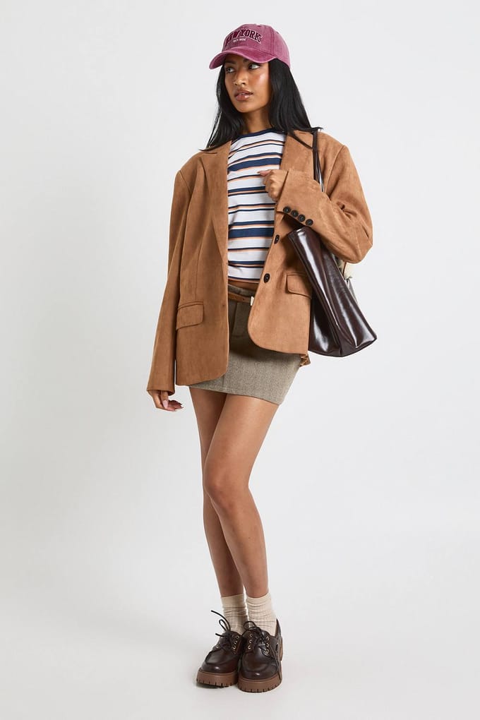 boohoo Dames Oversized blazer in nep suede | Bruin | Maat: 40