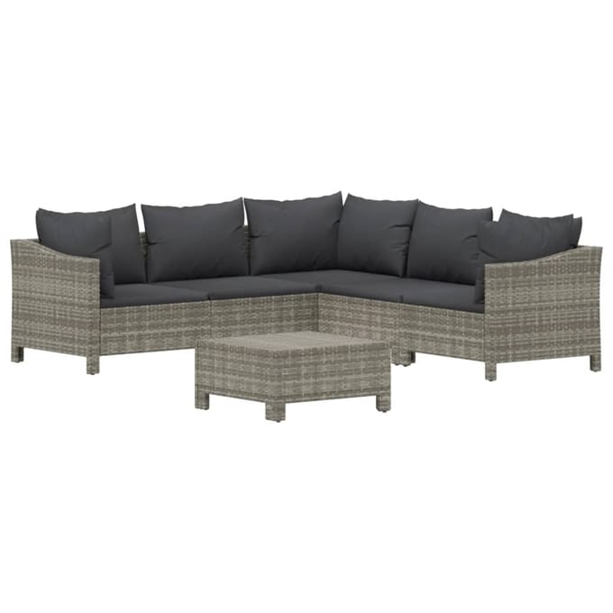 vidaXL - 6-delige - Loungeset - met - kussens - poly - rattan - grijs