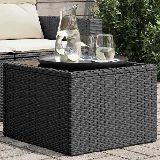 vidaXL - Tuintafel - met - glazen - blad - zwart - 55x55x37 - cm - poly - rattan