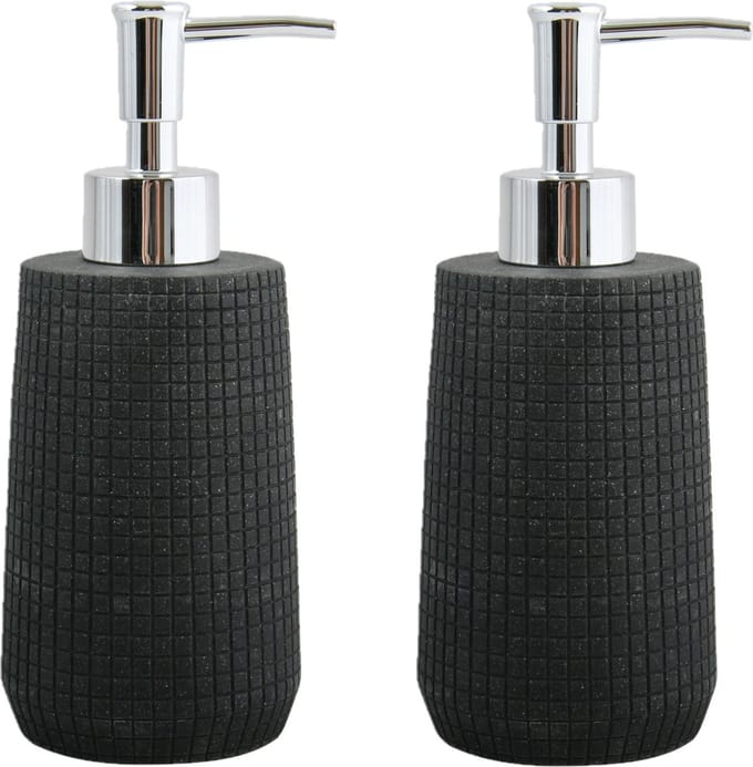 MSV Zeeppompje/dispenser - 2x - Squares - kunststeen - zwart - 7 x 18 cm - 275 ml