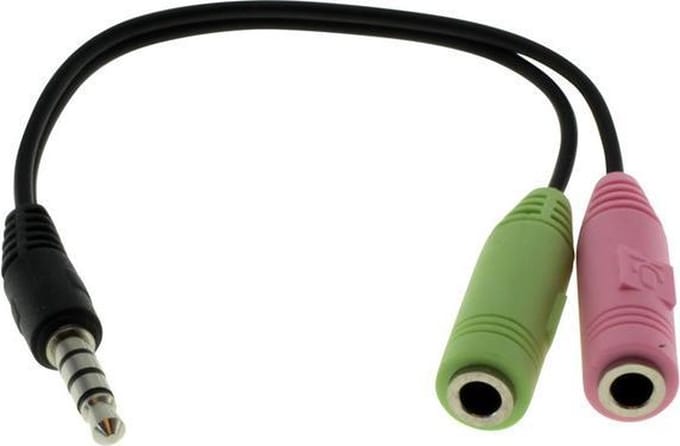 OTB 3,5mm 4-polig > 2x 3,5mm headset adapter (CTIA/AHJ) - 0,15 meter