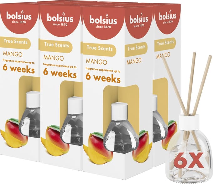 Bolsius True Scents - Geurstokjes - Mango - 6 stuks - Voordeelverpakking - 60ml