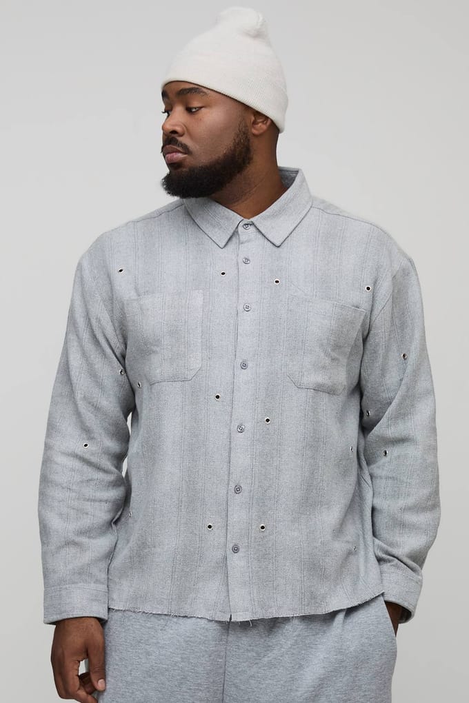 Plus oversized versleten hardware detail flanellen geruit overhemd | Grey | Size 2XL