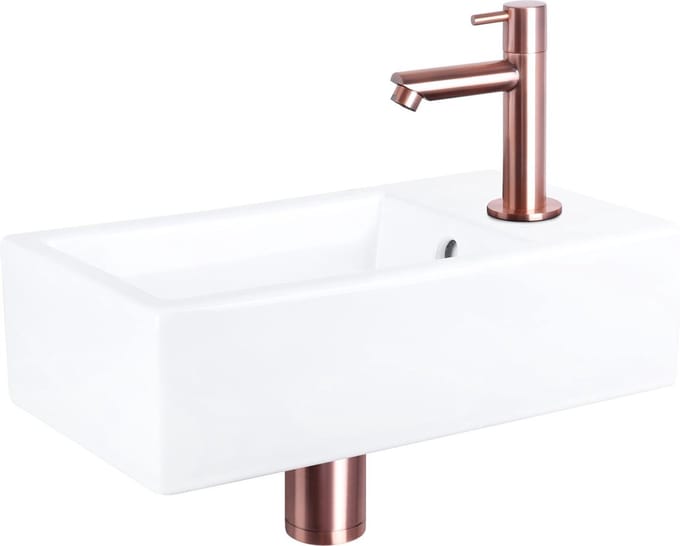 Differnz Force Fonteinset - Keramiek - Kraan recht rood koper - 40 x 22 x 11.5 cm
