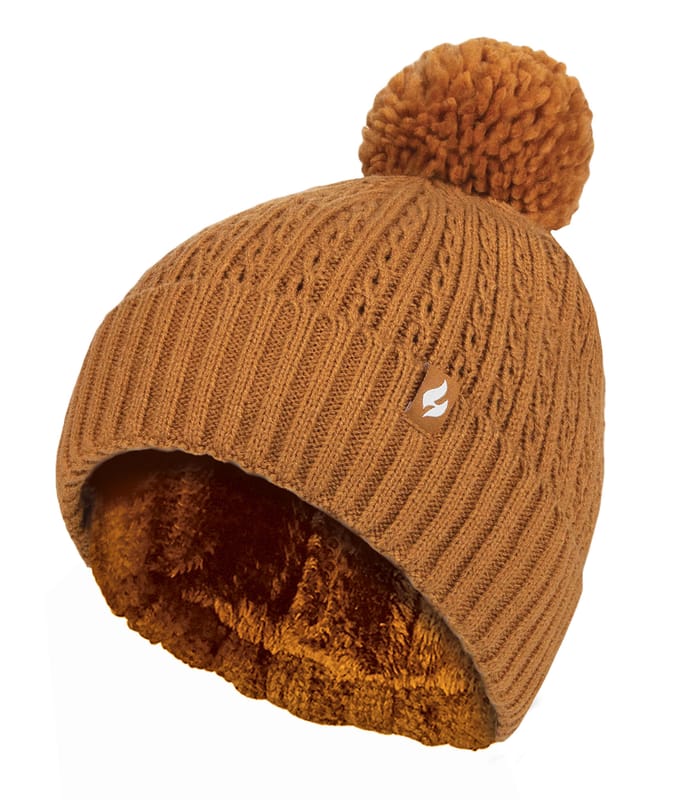 Heat Holders - Thermische muts voor dames met pompon - Mosterd