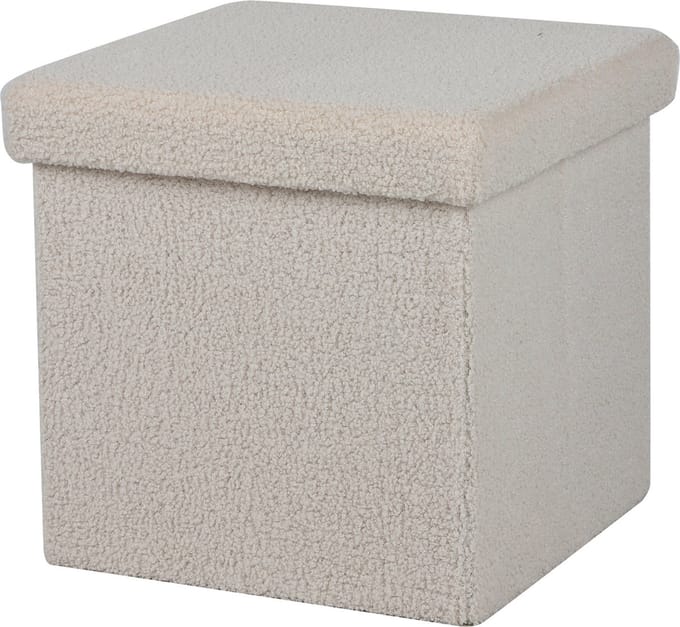 Urban Living Poef Teddy BOX - hocker - opbergbox - creme wit - polyester/mdf - 38 x 38 cm - opvouwbaar
