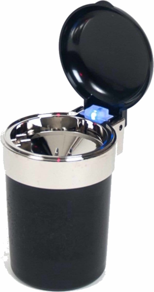 Auto Asbak - met LED verlichting en klepje - zwart - 11 x 9 cm