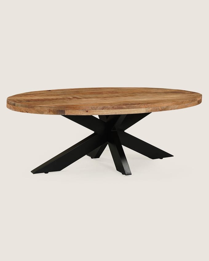 Salontafel 130 cm Mangohout – Ovaal – Rustiek – Industrieel
