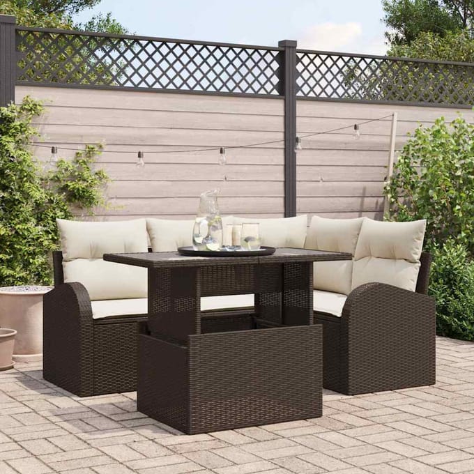 vidaXL - Tuinbank - Set - 5 - st - Bruin - poly - rattan