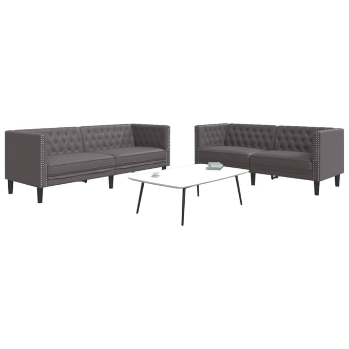 vidaXL - 2-delige - Loungeset - Chesterfield-stijl - kunstleer - grijs